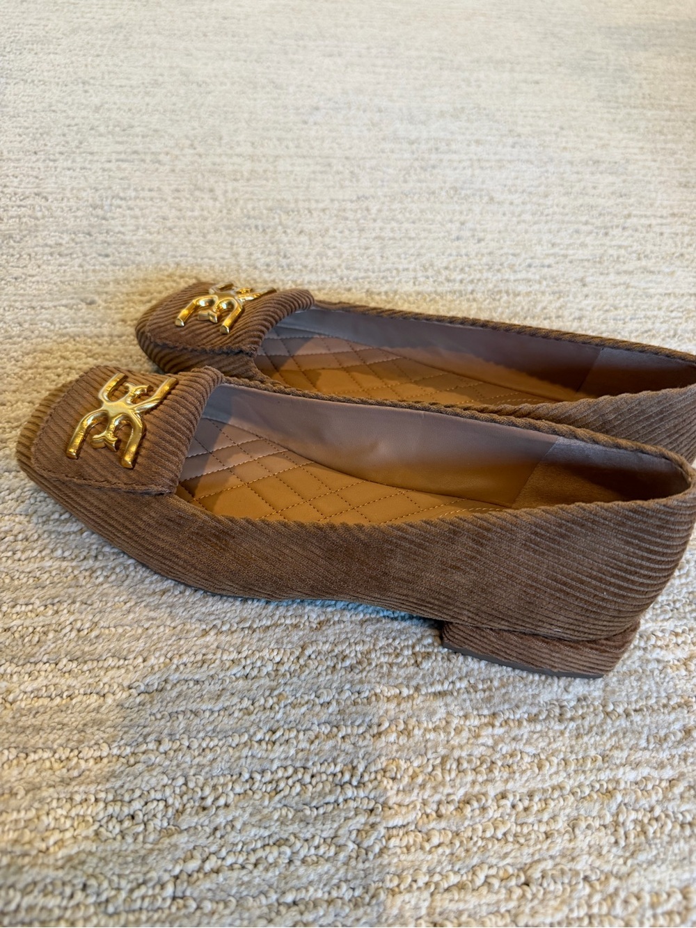 Sam Edelman Brown Corduroy Loafers with Gold Logo Accent - Picture 2 of 5